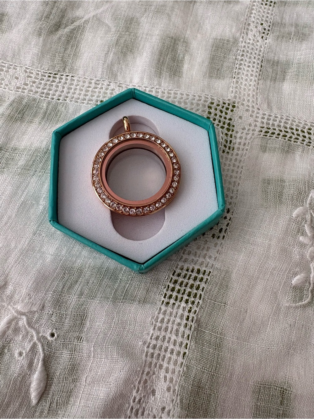 Origami Owl Rose Gold Crystal Circle Locket Necklace Pendant